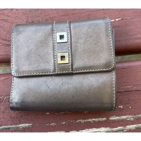 PERLINA Vintage Grey Metallic Leather Wallet Credit Card Holder - Picture 2 of 12